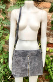 Gray suede leather bag. Boho messenger bag. GENUINE LEATHER Crossbody / shoulder bag. Grey suede leather purse with zipper. Gray suede purse