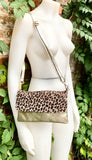 Animal print small leather bag in GOLD. Crossbody / shoulder bag in GENUINE leather + suede. Metallic leather cheetah purse. Leopard bag