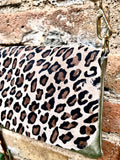 Animal print small leather bag in GOLD. Crossbody / shoulder bag in GENUINE leather + suede. Metallic leather cheetah purse. Leopard bag