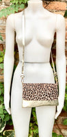 Animal print small leather bag in GOLD. Crossbody / shoulder bag in GENUINE leather + suede. Metallic leather cheetah purse. Leopard bag