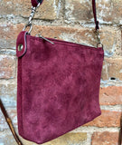 Small burgundy suede crossbody / shoulder bag. Genuine leather. Small burgundy suede purse. Wine red suede bag, dark red suede purse.