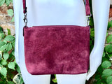 Small burgundy suede crossbody / shoulder bag. Genuine leather. Small burgundy suede purse. Wine red suede bag, dark red suede purse.