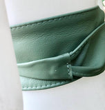 SAGE green wrap belt in soft leather. LONGER option. Waist, dress or wraparound belt in mint green genuine leather. Light green obi belt.