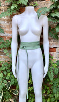 SAGE green wrap belt in soft leather. LONGER option. Waist, dress or wraparound belt in mint green genuine leather. Light green obi belt.