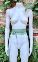 SAGE green wrap belt in soft leather. LONGER option. Waist, dress or wraparound belt in mint green genuine leather. Light green obi belt.