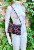 Cheetah print metallic pink small leather bag. GENUINE leather. Leopard print shoulder / crossbody bag. Pink leopard animal print purse.