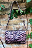 Cheetah print metallic pink small leather bag. GENUINE leather. Leopard print shoulder / crossbody bag. Pink leopard animal print purse.