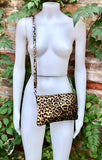 Cheetah print metallic gold small leather bag. GENUINE leather. Leopard print shoulder / crossbody bag. Gold leopard animal print purse.