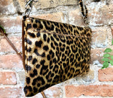 Cheetah print metallic gold small leather bag. GENUINE leather. Leopard print shoulder / crossbody bag. Gold leopard animal print purse.