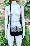 Cheetah print + black suede bag. Genuine leather animal print crossbody bag. Small panther and black suede purse. Small black leopard bag.