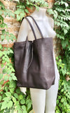 Tote leather bag in dark brown. Soft natural GENUINE leather bag. Large brown leather bag. Chocolate brown shopper / laptop bag. With ZIPPER