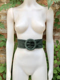 Dark green suede waist belt. Large round buckle. Forest green boho suede belt. Genuine natural leather. Dark green overall / dress belt