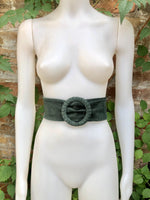 Dark green suede waist belt. Large round buckle. Forest green boho suede belt. Genuine natural leather. Dark green overall / dress belt