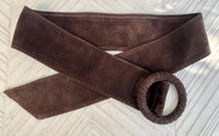 Dark brown suede waist belt. Large round buckle. Chocolate brown boho suede belt. Genuine natural leather. Dark brown overall / dress belt