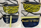 Blue + black zebra print FANNY pac .Small leather crossbody/ hip bag, bum pack bag in GENUINE leather. Blue purse with adjustable strap