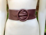 Burgundy leather waist belt with large round buckle. Soft leather belt in wine red.Genuine leather dark burgundy dress belt. Wide waist belt