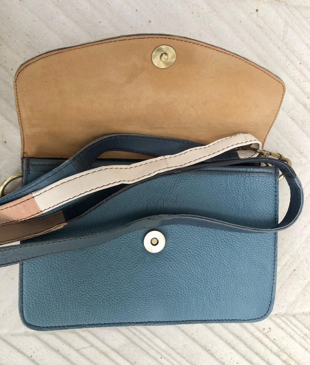 Small cheetah print crossbody bag. Genuine leather. Blue gray enveloppe bag. Animal print flap. Boho multicolor leopard blue purse.