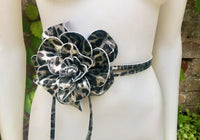 Cheetah print flower leather belt in SILVER. Waist, overall or dress belt. Genuine leather. Leopard SILVER rose belt. Animal print leather