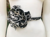 Cheetah print flower leather belt in SILVER. Waist, overall or dress belt. Genuine leather. Leopard SILVER rose belt. Animal print leather