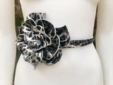 Cheetah print flower leather belt in SILVER. Waist, overall or dress belt. Genuine leather. Leopard SILVER rose belt. Animal print leather