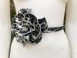 Cheetah print flower leather belt in SILVER. Waist, overall or dress belt. Genuine leather. Leopard SILVER rose belt. Animal print leather