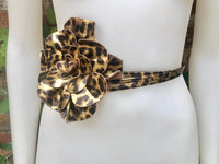 Cheetah print flower leather belt in GOLD. Waist, overall or dress belt. Genuine leather. Leopard GOLD rose belt. Animal print leather