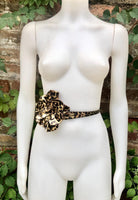 Cheetah print flower leather belt in GOLD. Waist, overall or dress belt. Genuine leather. Leopard GOLD rose belt. Animal print leather