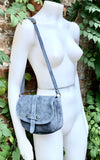 Blue - gray suede bag. Genuine leather denim blue crossbody bag. Small leather bag with adjustable strap and zipper. Blue suede purse