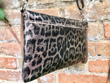 Cheetah print metallic bronze small leather bag. GENUINE leather. Leopard print shoulder / crossbody bag. Animal print purse. Zipper + flap.