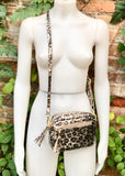 Cheetah print leather bag. Crossbody / shoulder bag in GENUINE leather. Leopard metallic leather bag. Adjustable strap. Animal print purse.