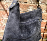 Gray suede leather bag. Boho messenger bag. GENUINE LEATHER Crossbody / shoulder bag. Grey suede leather purse with zipper. Gray suede purse