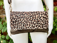 Cheetah print small leather bag in BRONZE. Cross body bag, shoulder bag in GENUINE leather. Animal print genuine leather bag. Leopard purse