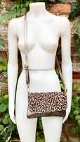 Cheetah print small leather bag in BRONZE. Cross body bag, shoulder bag in GENUINE leather. Animal print genuine leather bag. Leopard purse