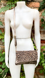 Cheetah print small leather bag in BRONZE. Cross body bag, shoulder bag in GENUINE leather. Animal print genuine leather bag. Leopard purse