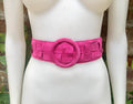 Hot pink suede waist belt with large round buckle. Boho soft suede wide belt. Genuine natural fuchsia pink suede leather. Pink dress belt