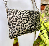 Cheetah print metallic gold small leather bag. GENUINE leather. Leopard print shoulder / crossbody bag. Gold leopard animal print purse.