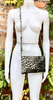 Cheetah print metallic gold small leather bag. GENUINE leather. Leopard print shoulder / crossbody bag. Gold leopard animal print purse.