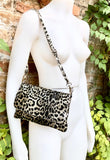 Cheetah print metallic gold small leather bag. GENUINE leather. Leopard print shoulder / crossbody bag. Gold leopard animal print purse.