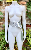 Silver leather waist belt with large buckle. Soft leather belt in silver. Genuine leather silver dress belt. Wide silver waist belt