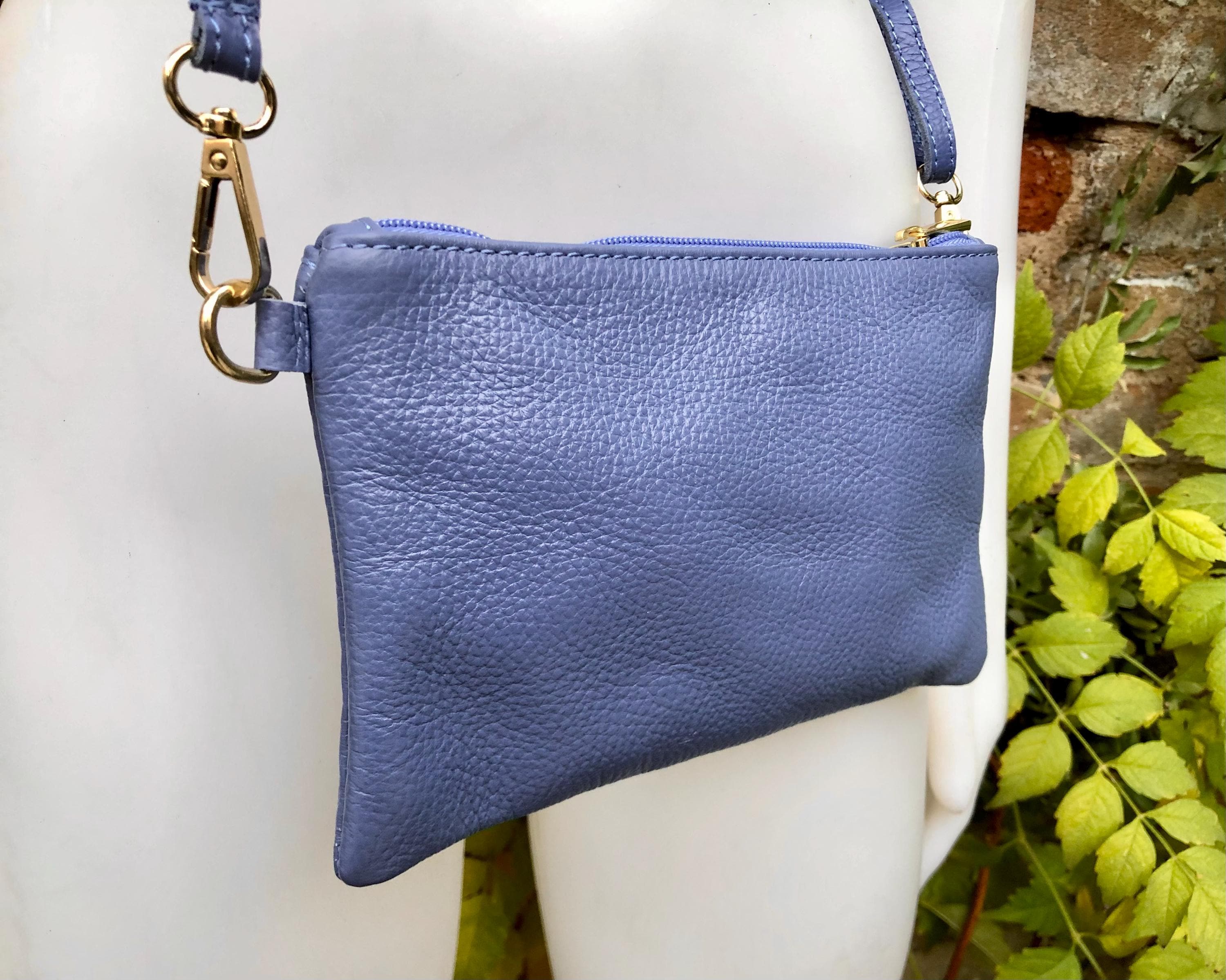 Small leather bag in PURPLE. Violet crossbody / shoulder bag or wristlet in GENUINE leather. Mauve leather purse + adjustable strap.