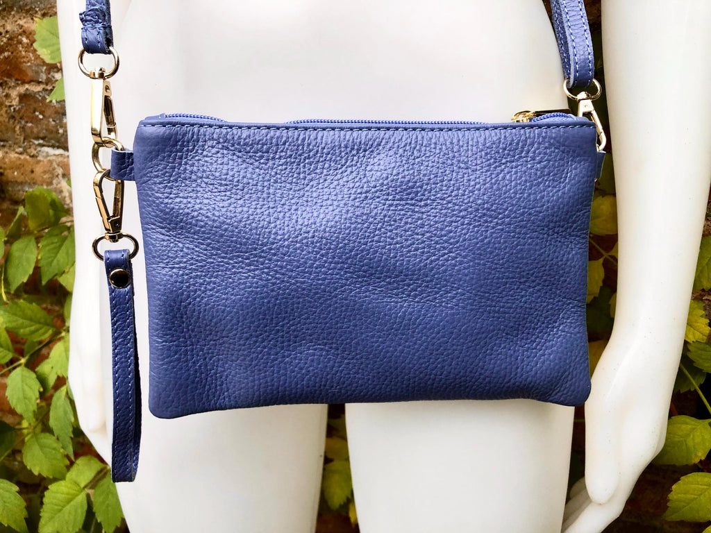 Small leather bag in PURPLE. Violet crossbody / shoulder bag or wristlet in GENUINE leather. Mauve leather purse + adjustable strap.