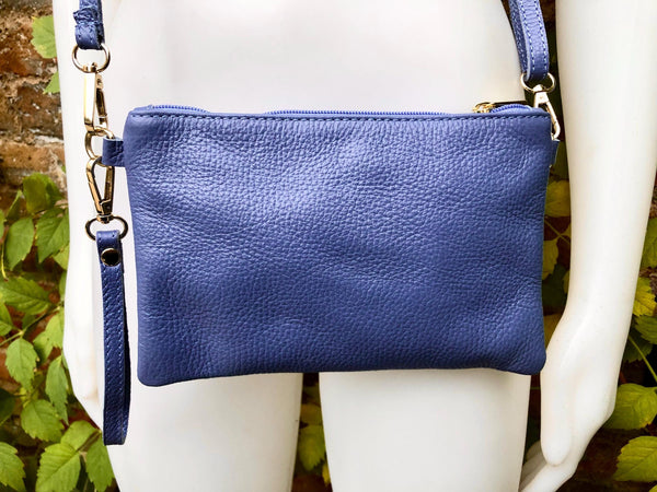 Small leather bag in PURPLE. Violet crossbody / shoulder bag or wristlet in GENUINE leather. Mauve leather purse + adjustable strap.