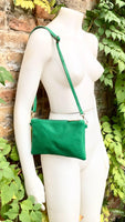 Small leather bag in green. GENUINE leather crossbody / shoulder bag . GREEN leather bag with adjustable strap. Small GREEN leather purse