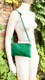 Small leather bag in green. GENUINE leather crossbody / shoulder bag . GREEN leather bag with adjustable strap. Small GREEN leather purse