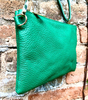 Small leather bag in green. GENUINE leather crossbody / shoulder bag . GREEN leather bag with adjustable strap. Small GREEN leather purse