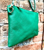 Small leather bag in green. GENUINE leather crossbody / shoulder bag . GREEN leather bag with adjustable strap. Small GREEN leather purse