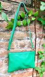 Small leather bag in green. GENUINE leather crossbody / shoulder bag . GREEN leather bag with adjustable strap. Small GREEN leather purse