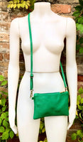 Small leather bag in green. GENUINE leather crossbody / shoulder bag . GREEN leather bag with adjustable strap. Small GREEN leather purse