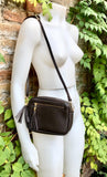 Small leather bag in dark brown. GENUINE leather shoulder / cross body bag. Chocolate brown leather purse, adjustable strap + zippers.