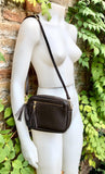Small leather bag in dark brown. GENUINE leather shoulder / cross body bag. Chocolate brown leather purse, adjustable strap + zippers.